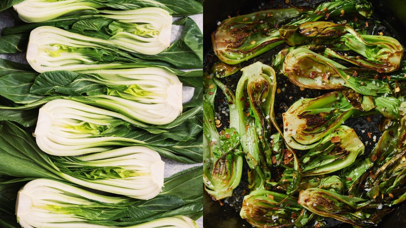 Frischer und angebratener Pak Choi