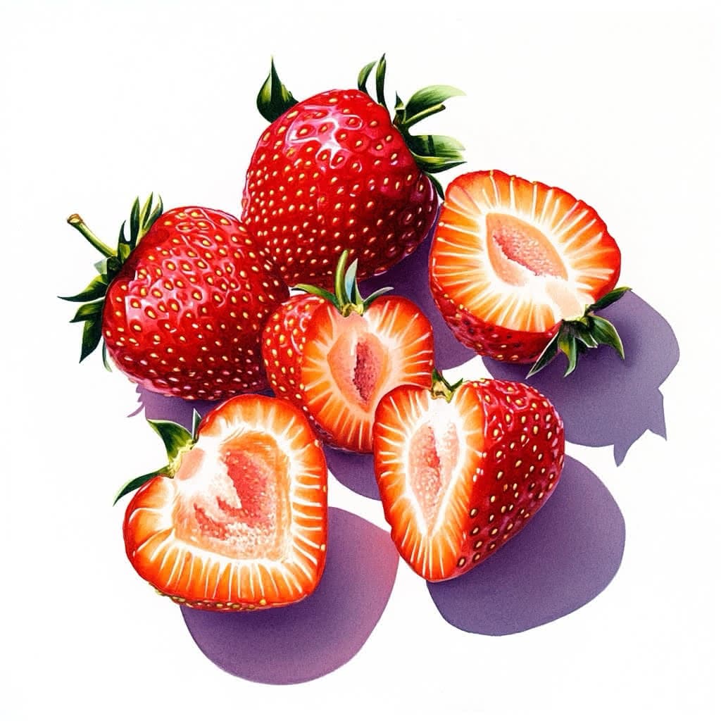 Frische Erdbeeren, einige aufgeschnitten