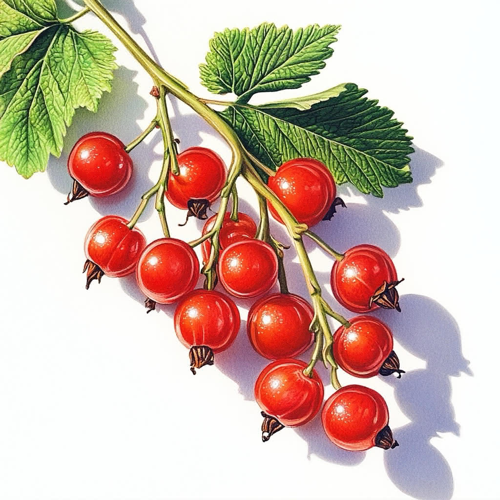 Rote Johannisbeeren mit Blättern auf weissem Hintergrund
