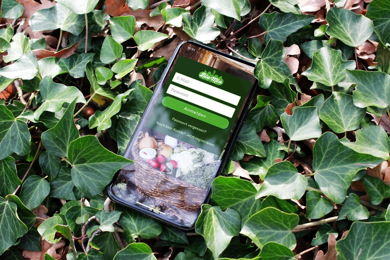 Smartphone mit Anmeldeseite auf Efeu